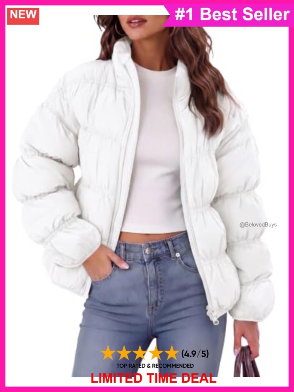 Quilted Puffer Jacket Zip Up Warm Winter Coat Oversized